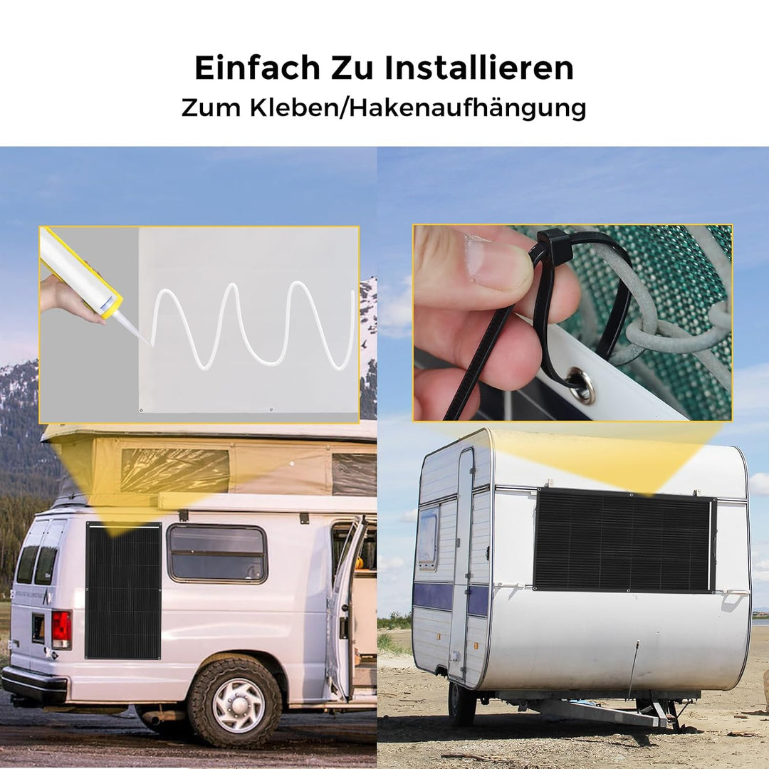 Solarpanel Flexibel 200W 12V, Flexibles Solarpanel Solarmodule Schwarz Monokristallines Solar für Wo