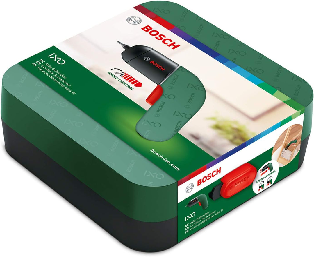 Bosch Akkuschrauber IXO (6. Generation, grün, variable Drehzahlsteuerung, über Micro-USB-Kabel aufla