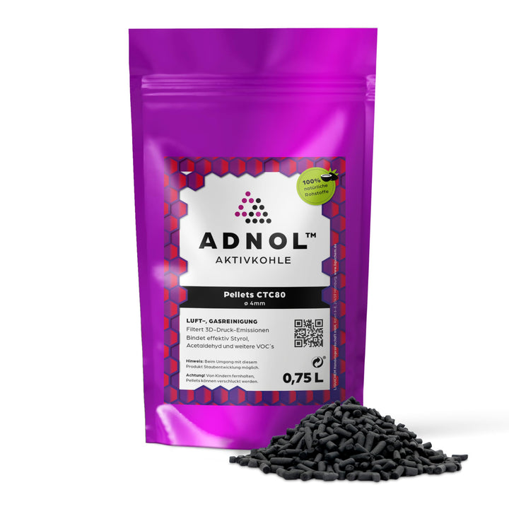 Aktivkohle Pellets 0,75 Liter für Luftfilter 3D Drucker Verbesserung der Raumluft, CTC80, Durchmesse