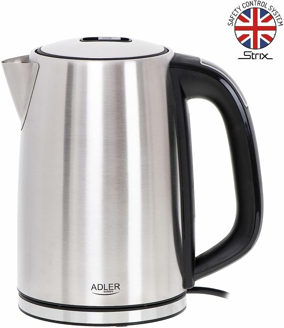 ADLER AD 1340 1,7L Stahlkessel mit LCD, Wasserkocher mit Temperaturkontrolle, silber
