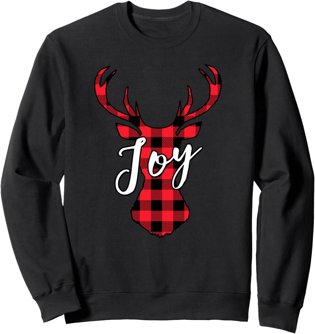 Christmas Antlers Buffalo Plaid Buffalo Check Xmas JOY Sweatshirt