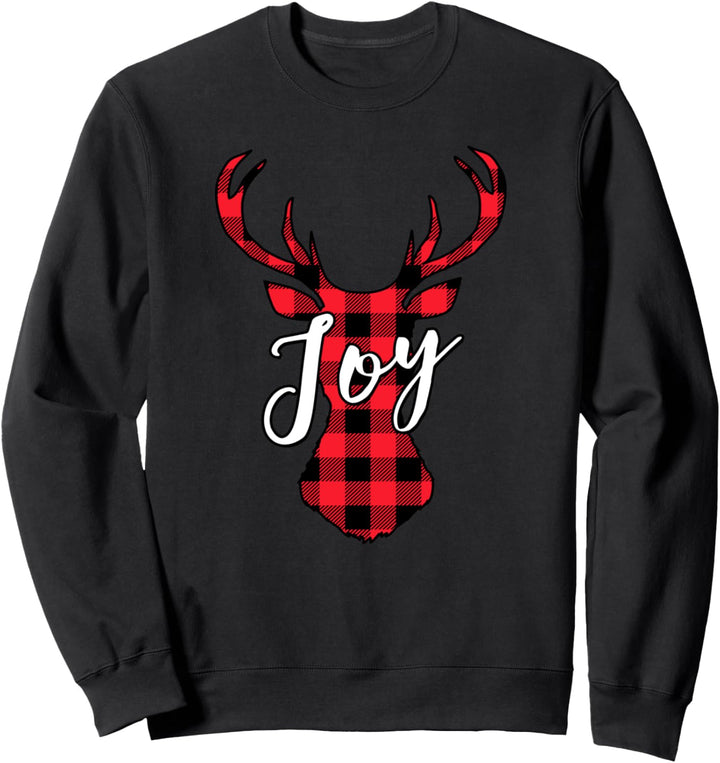 Christmas Antlers Buffalo Plaid Buffalo Check Xmas JOY Sweatshirt