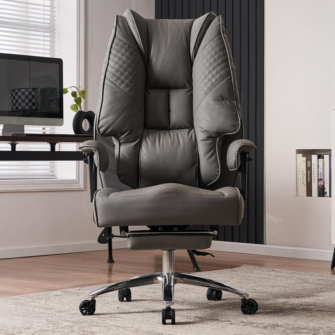 Bürostuhl Ergonomisch, Chefsessel mit Hoher Rückenlehne, Verstellbaren Armlehnen und Breitem Sitz, P