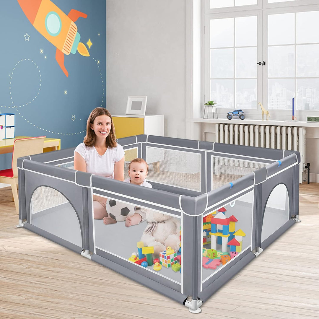 Laufstall Baby Laufgitter 150x180x68cm mit Rutschfester Basis und Atmungsaktivem Netz, Stabiler Absp