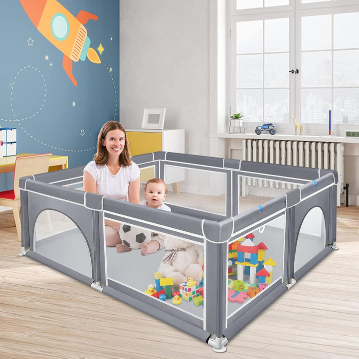 Laufstall Baby Laufgitter 150x180x68cm mit Rutschfester Basis und Atmungsaktivem Netz, Stabiler Absp