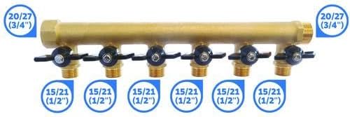 SOMATHERM FOR YOU - Messingverteiler mit integriertem Mini-Ventile - 6 Abfahrten Male 15/21-20/27 Fe