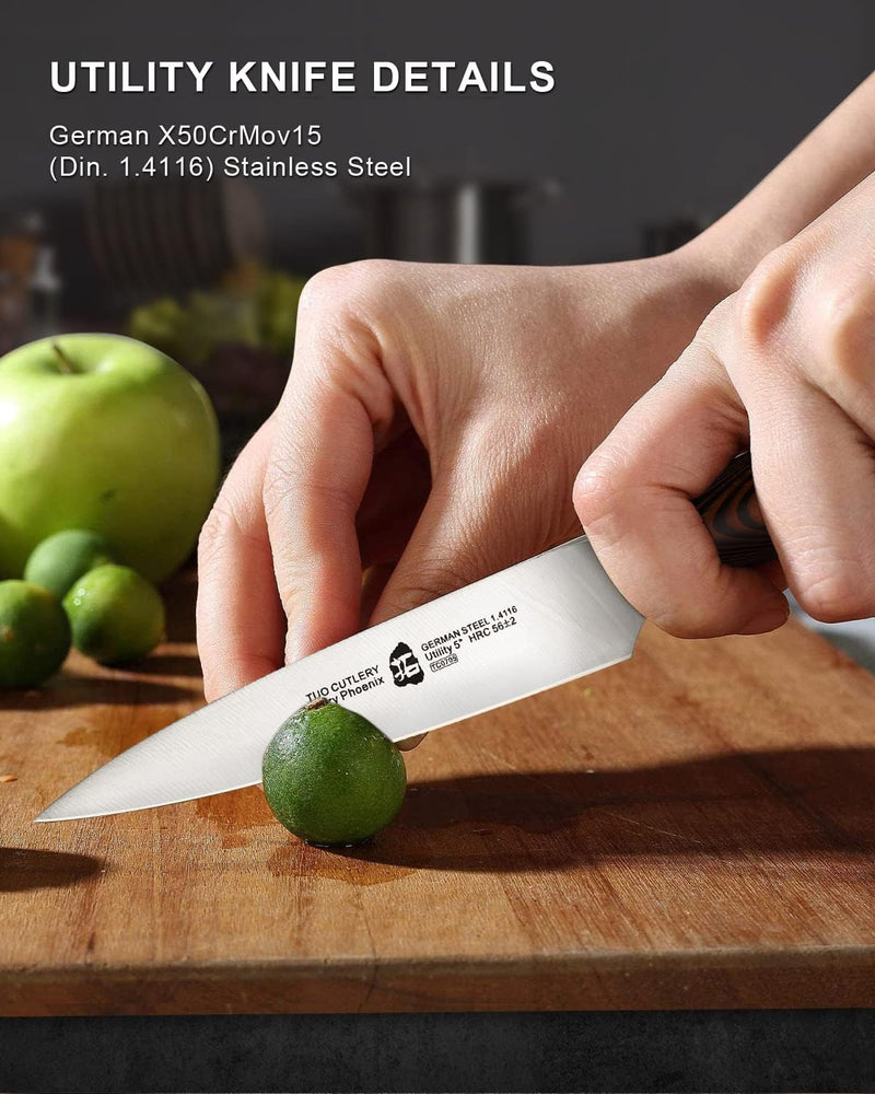 TUO Kochmesser Allzweckmesser 13cm, Küchenmesser Klein aus hochwertigem Deutscher Edelstahl küchenme