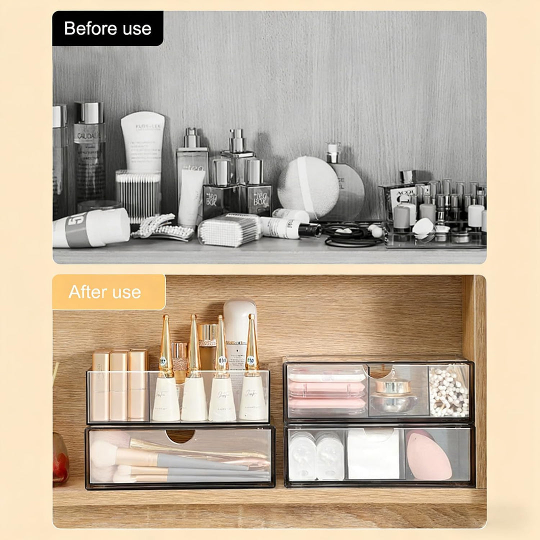 2er-Set Kosmetik Make Up Organizer, Wattepadspender, Wattestäbchen Behälter, Clear Schminktisch Orga