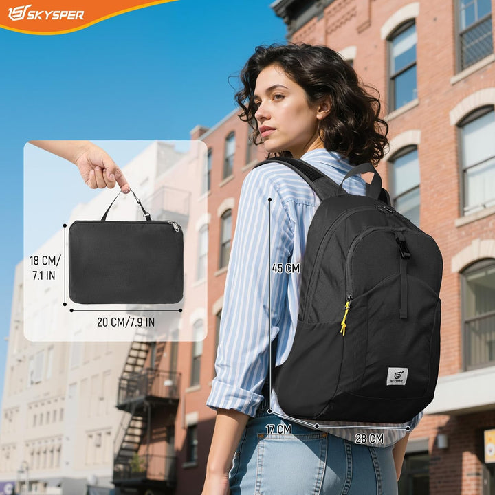 SKYSPER Faltbarer Rucksack RFID-Schutz, 20L kleiner Rucksack Wanderrucksack Damen Herren Tagesrucksa
