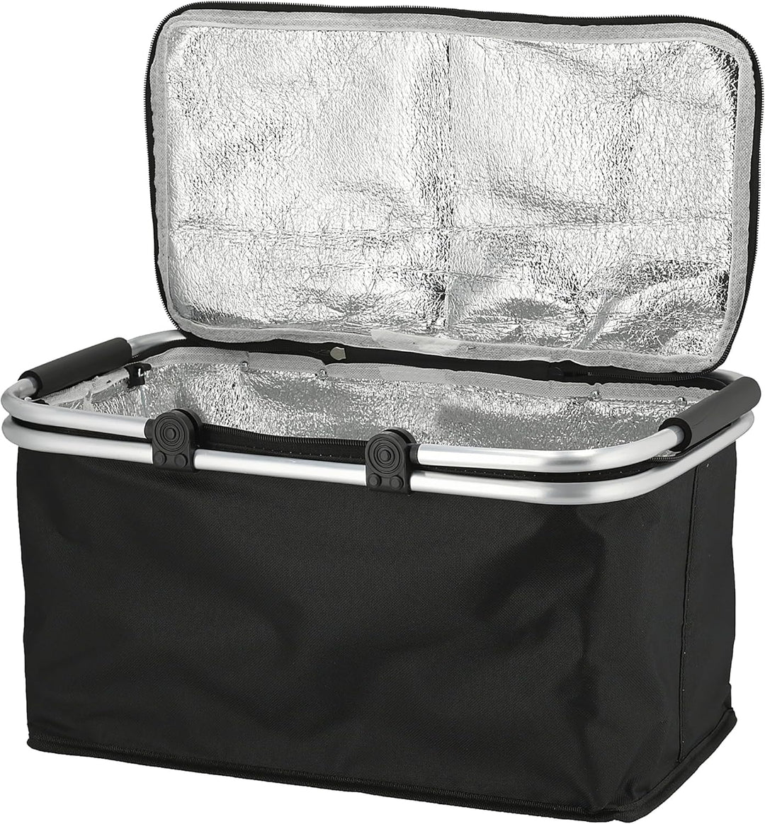Einkaufskorb 30 Liter schwarz mit Kühlfunktion - 48 x 24 cm - Thermo Einkaufstasche mit Zwei Griffen