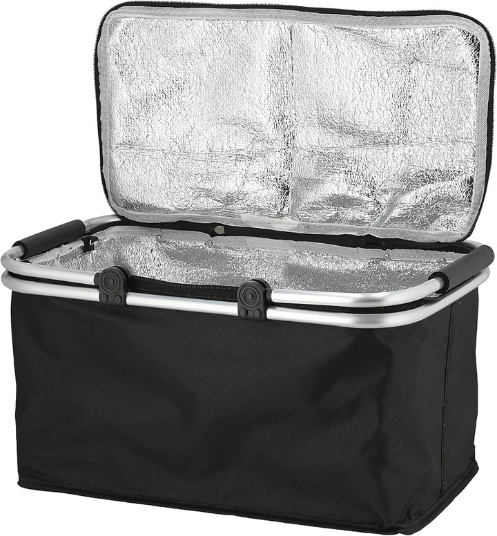 Einkaufskorb 30 Liter schwarz mit Kühlfunktion - 48 x 24 cm - Thermo Einkaufstasche mit Zwei Griffen