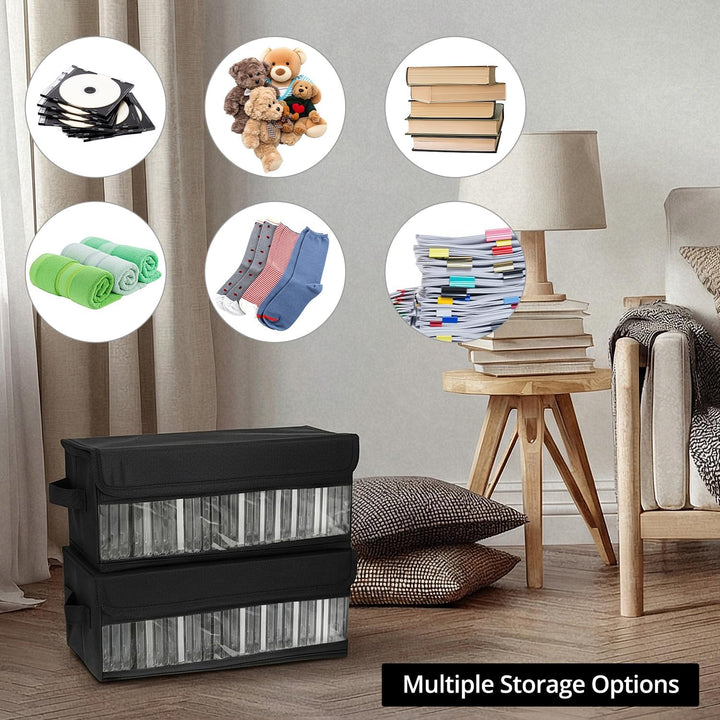 QWORK® 2Stück CD-Aufbewahrungsboxen, 36 x 14 x 6 cm, schwarzer Stoff-Organizer für 30 Standard-CD-Hü