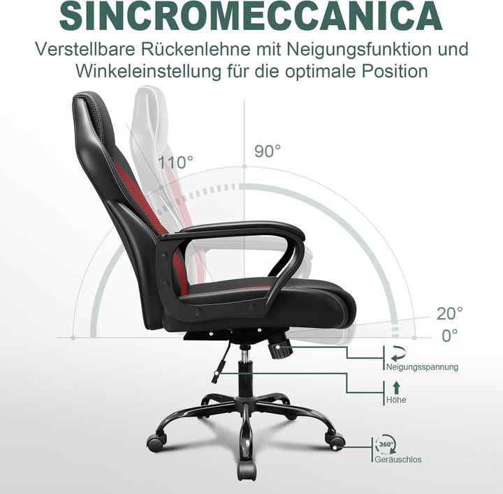 BASETBL Bürostuhl Racing Stuhl Gaming Stuhl Sessel Schreibtischstuhl Ergonomisch Drehstuhl Sportsitz