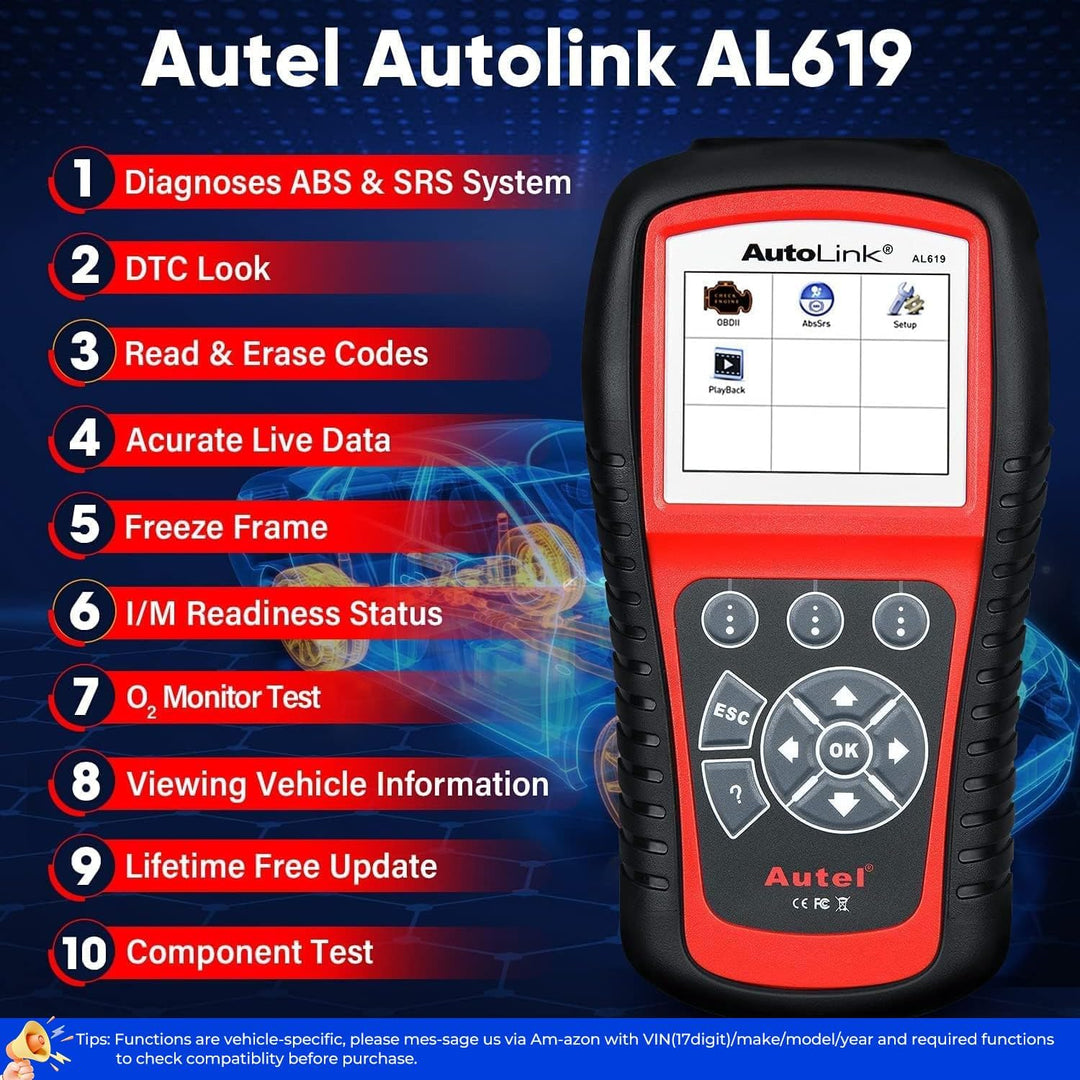 Autel AutoLink AL619 2023 Neuester OBD2 Scanner, Auto ABS/SRS Diagnosegerät, Zurücksetzen der ABS Ai