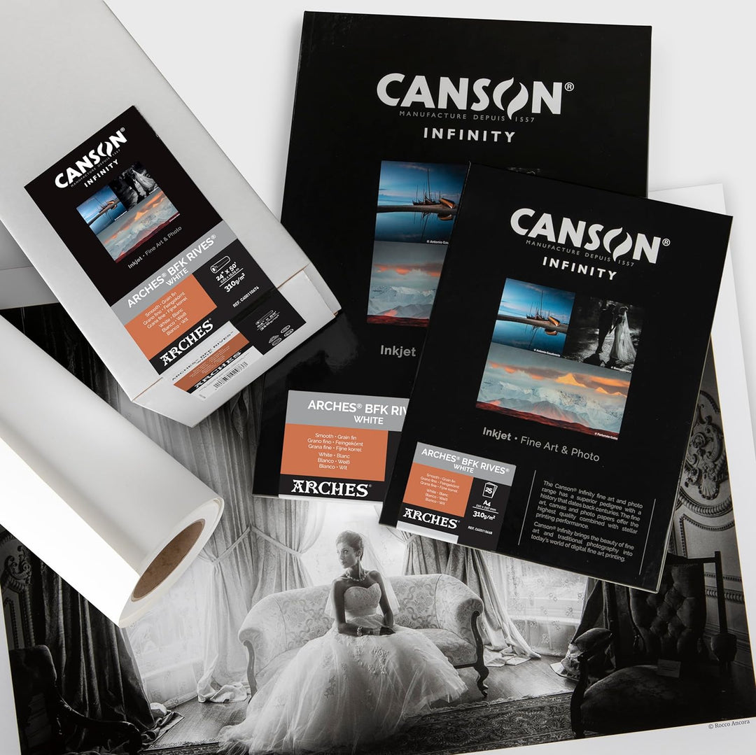 Canson Infinity BFK Rives 100% Textur, 310 g, Box A3, 25 Stunden, natürliches Weiss