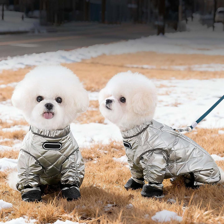wasserdichte Hundestiefel mit Hosenträgern Winter-Schneeanzug mit Geschirr, warm gefütterter Overall