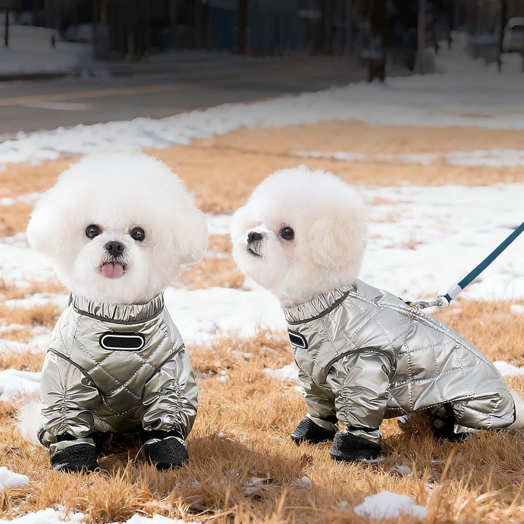 wasserdichte Hundestiefel mit Hosenträgern Winter-Schneeanzug mit Geschirr, warm gefütterter Overall