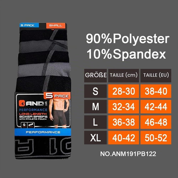 AND1 Sport Boxershorts 5er Pack Unterwäsche Herren Unterhosen Männer Retroshorts Boxer Brief Sportun
