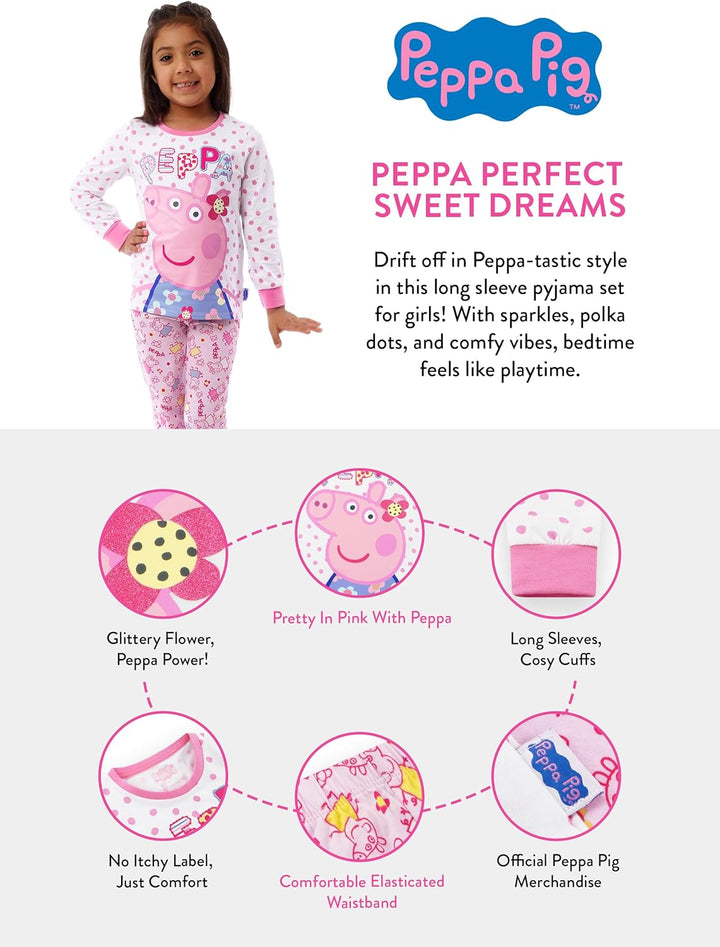 Peppa Wutz Schlafanzug Mädchen | Peppa Pig Schlafanzüge für Mädchen | Blumenmuster Pyjama 110 Mehrfa