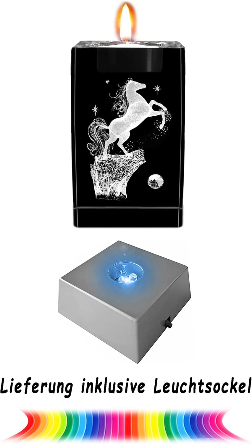 Kaltner Präsente Stimmungslicht LED Kerze/Kristall Glasblock / 3D-Laser-Gravur Teelichthalter Tiere
