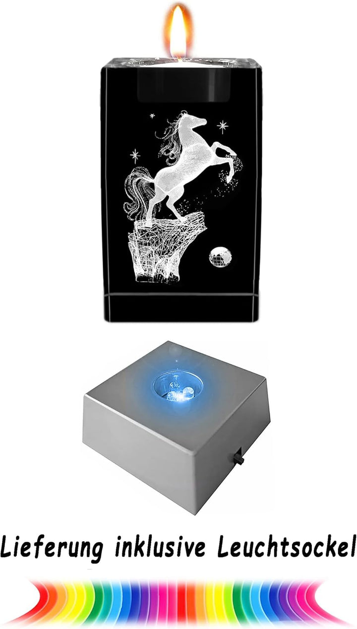 Kaltner Präsente Stimmungslicht LED Kerze/Kristall Glasblock / 3D-Laser-Gravur Teelichthalter Tiere