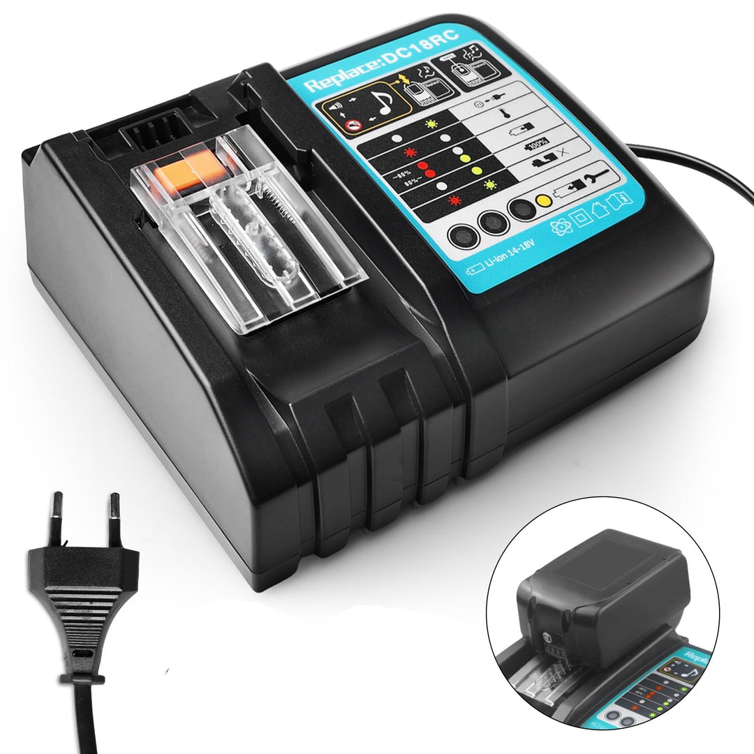 Akku 18v Ladegerät DC18RC Schnellladegerät Kompatibel mit Makita 14,4 Volt und 18 Volt Li-Ion Ersatz