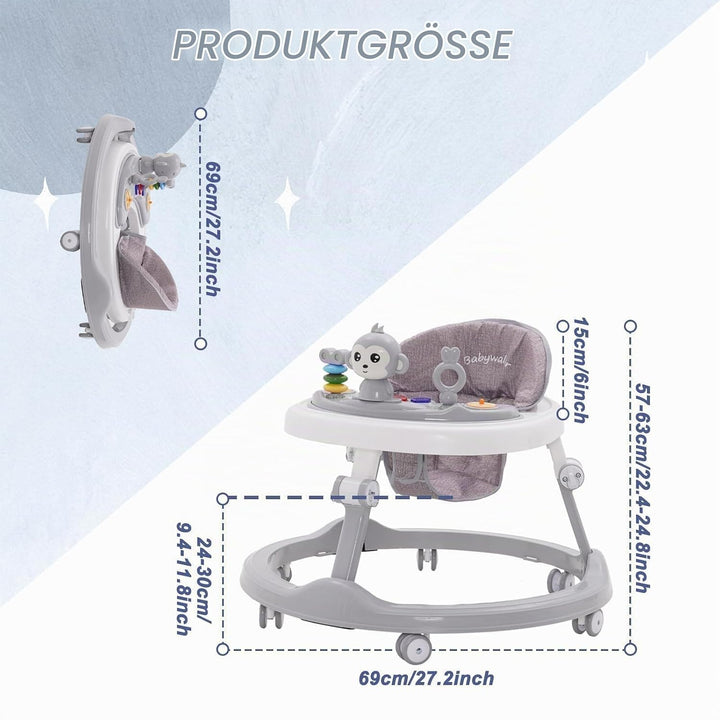 Lauflernhilfe Babywalker 5in1,mit Musikalisches Spielzeug und Herausnehmbarem Essteller,360-Grad-Räd