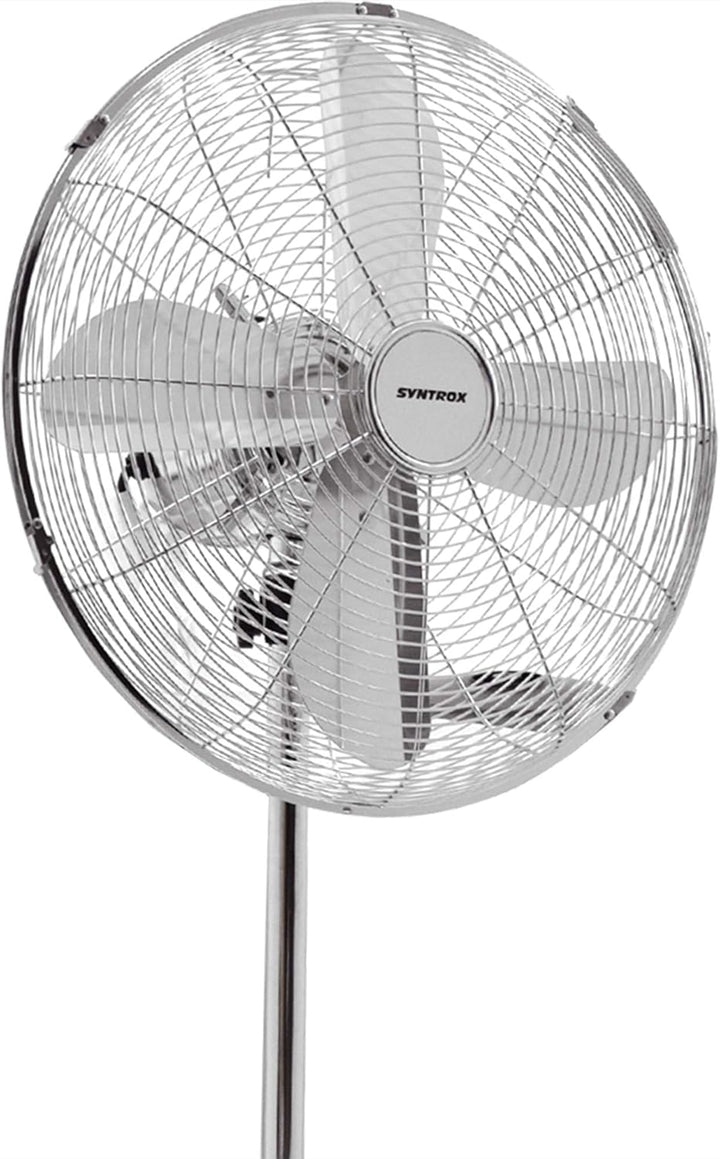 Syntrox Germany SVT-50W Chrome Retro Ventilator mit Oszillation Axialventilator Standventilator Wind