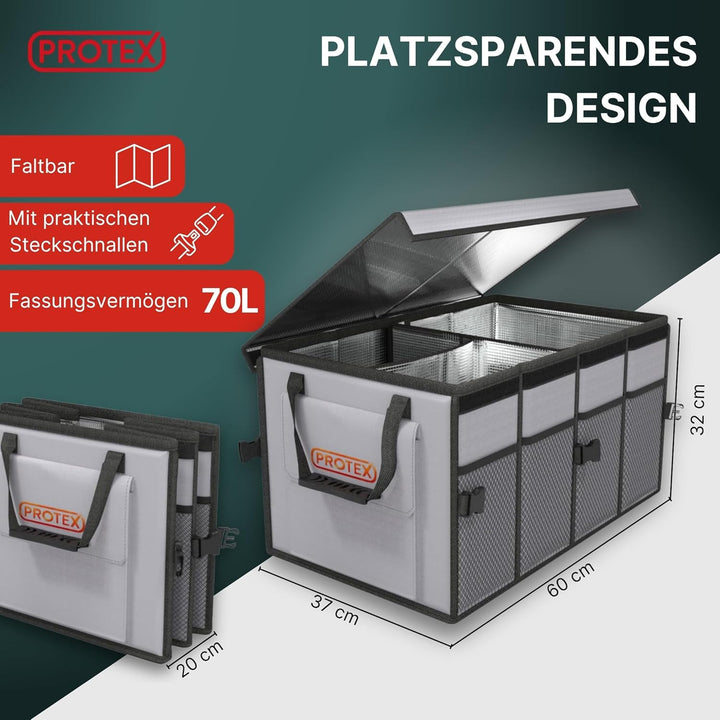 PROTEX Kofferraum Organizer [Testsieger 2025] 70 L Kühltasche - Faltbare Kofferraumtasche mit Deckel