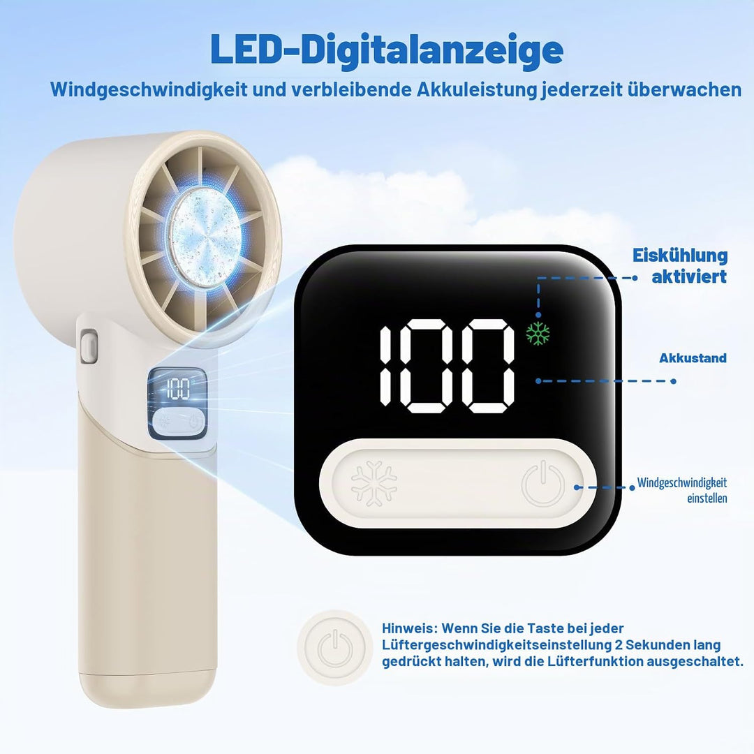 GKT Tragbarer Handventilator, Einstellbare Geschwindigkeit (1-100), Kühlventilator, 5000mAh Handvent