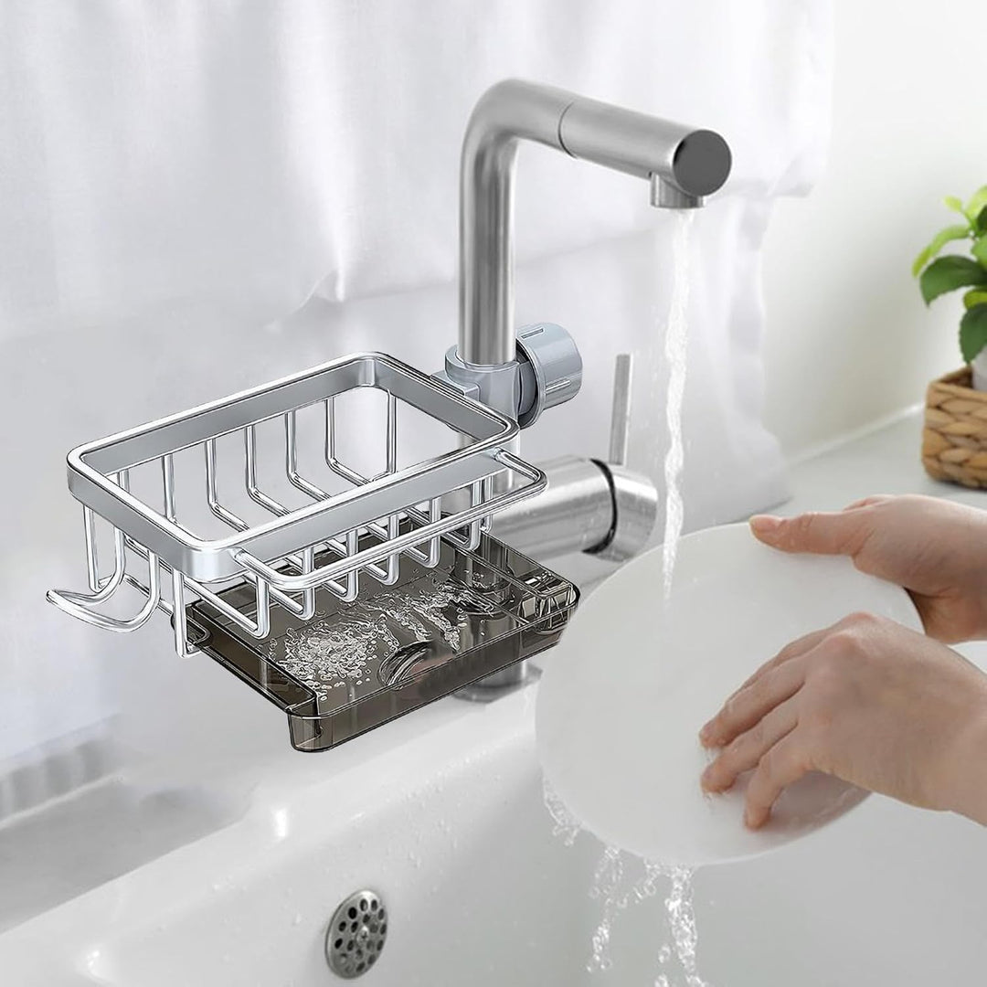 Wasserhahnhalter für Küchenspüle, multifunktionaler Wasserhahn-Ablauf-Organizer, Küchenspüle, Schwam