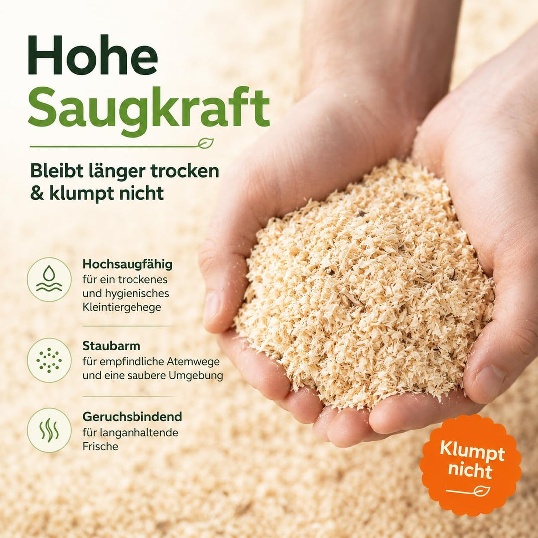 Kleintierstreu Bio 40 L – Staubarme, hochsaugfähige Einstreu im Karton – Für Kaninchen & Nager