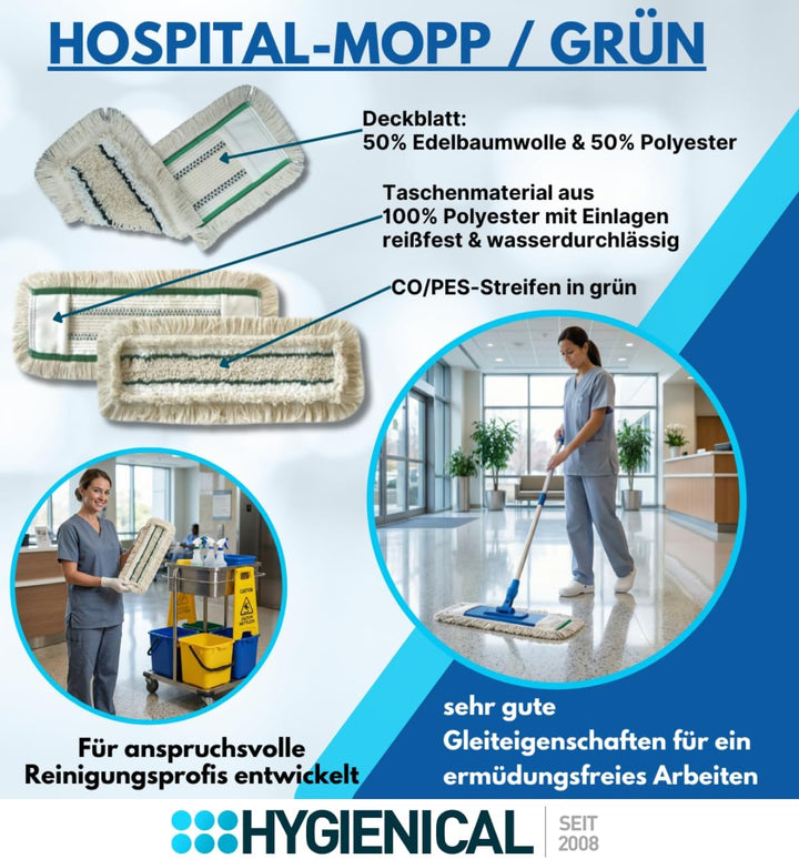 Wischmopp Set für Krankenhäuser und Hospitale, Profi-Moppbezüge, Moppbezüge für Mopphalter, Schlinge