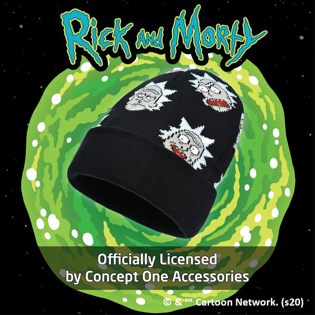 Concept One Unisex-Erwachsene Morty Logo and Rick Sanchez Head Knitted Cuff Beanie-Mtze, schwarz, Ei