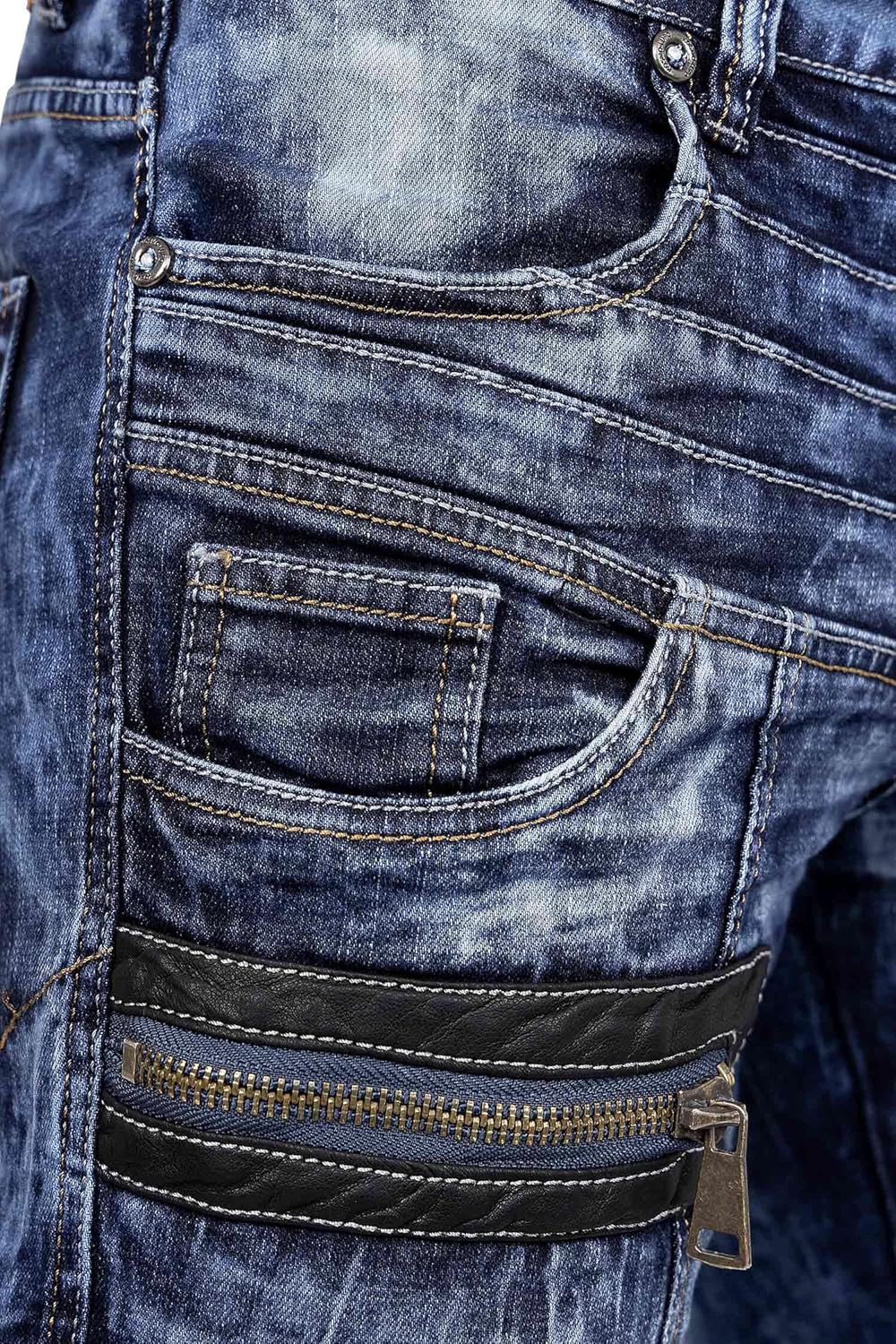 KOSMO LUPO Herren Jeans – Extravagante Designer-Jeans mit Patchwork, Nieten & Kontrastnähten – Regul