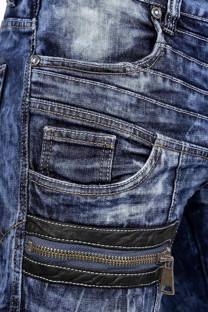 KOSMO LUPO Herren Jeans – Extravagante Designer-Jeans mit Patchwork, Nieten & Kontrastnähten – Regul