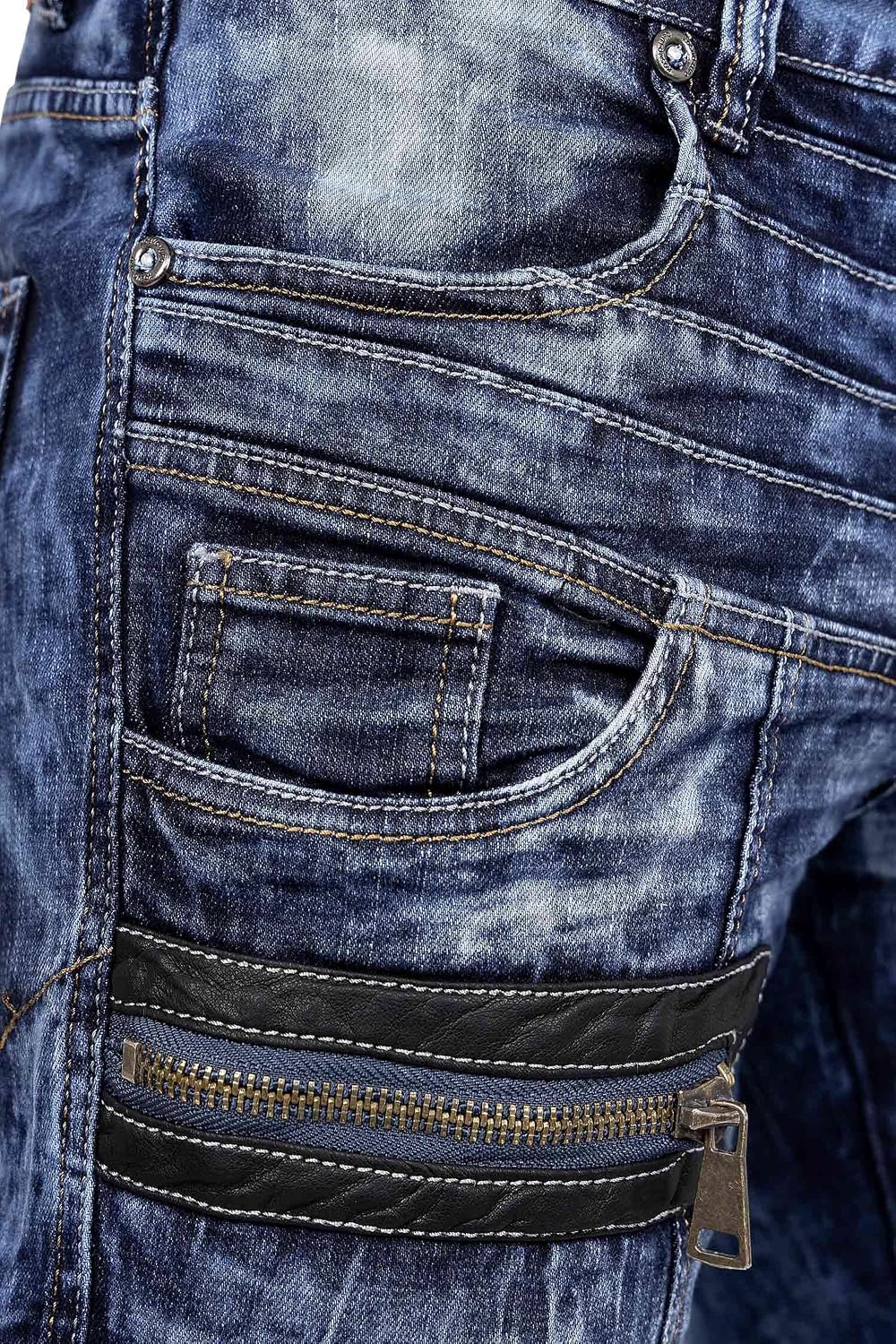 KOSMO LUPO Herren Jeans – Extravagante Designer-Jeans mit Patchwork, Nieten & Kontrastnähten – Regul