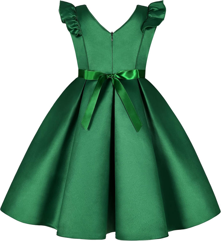 BUNNY LULU Mädchen Kleid mit schräger Schulter, Brautjungfer, Hochzeit, Prinzessin, Kinder, Schleife