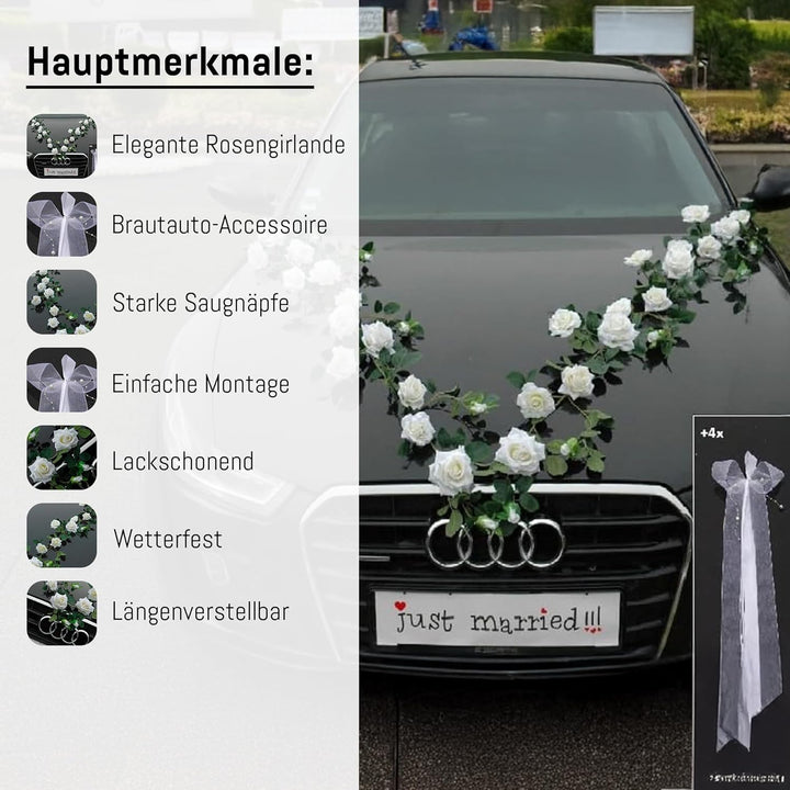 Rosen Girlande Braut Paar Rose Deko Dekoration Autoschmuck Hochzeit Car Auto Wedding ®Auto-schmuck D
