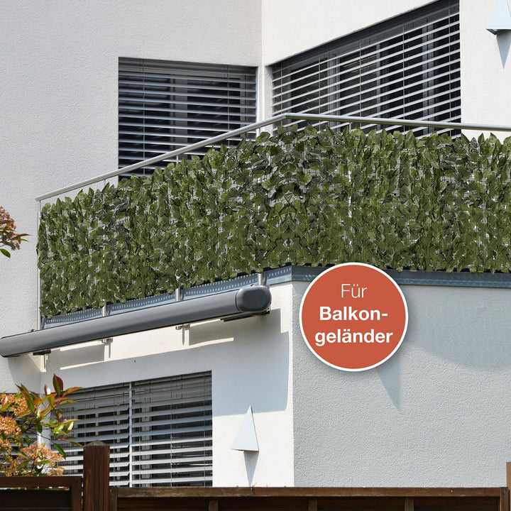 ELONEO maxVitalis Balkon Sichtschutz wetterfest 300x125cm in Blätteroptik, Balkonverkleidung inkl. 2