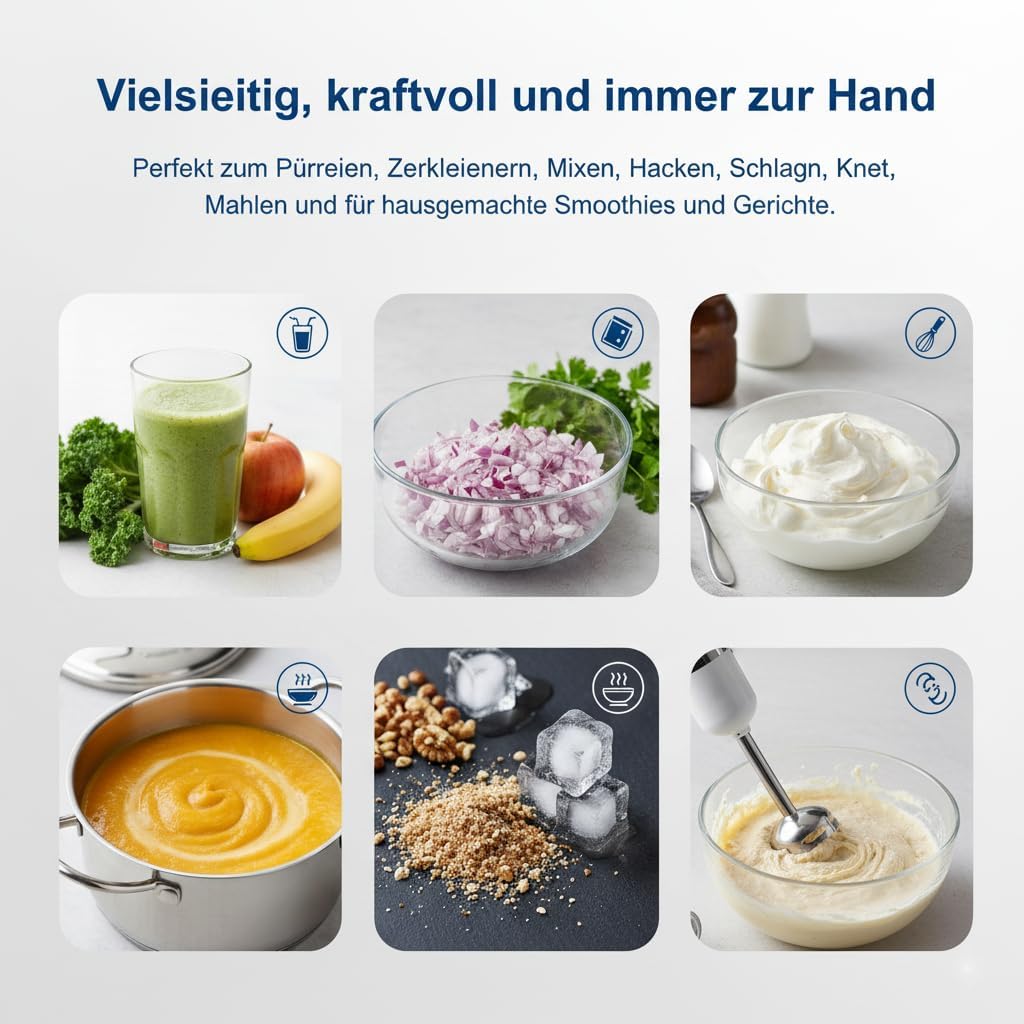 Koliber ROTOMAX X 1400W Stabmixer Set Pürierstab Edelstahl 12 Stufen Turbo Zerkleinerer Schneebesen