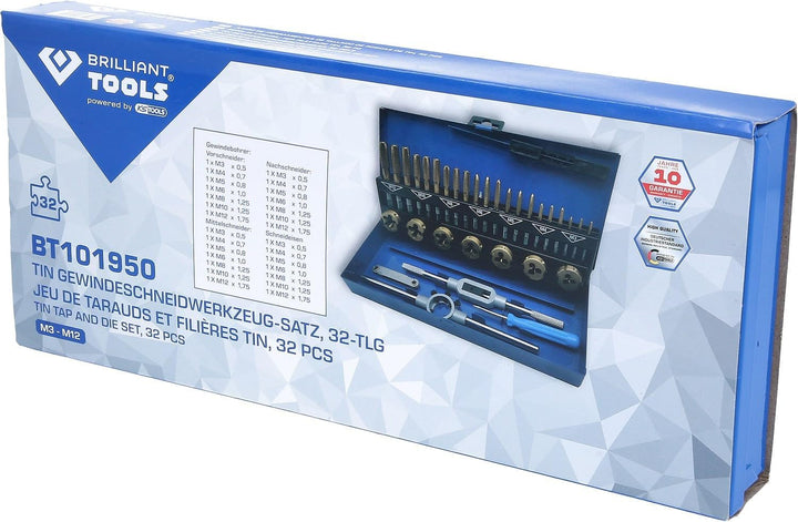 BRILLIANT TOOLS BT101950 TiN Gewindeschneidwerkzeug-Satz, 32-TLG. [Powered by KS Tools]
