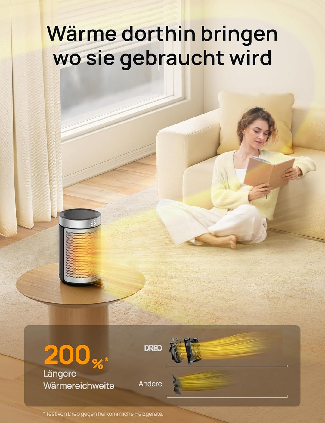 Dreo Energiesparender Heizlüfter, 34 dB Leiser 1500W Elektrischer PTC Keramik, Thermostat, Überhitzu