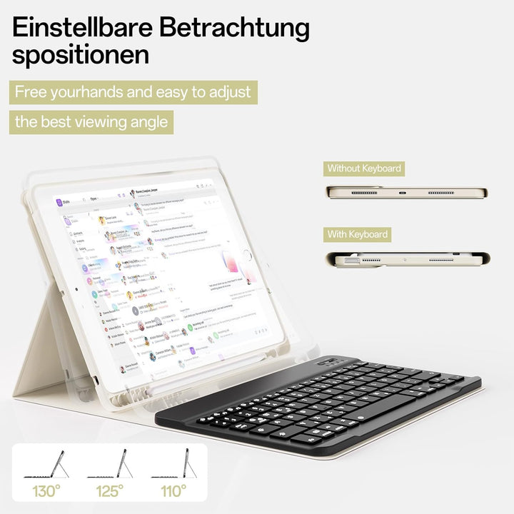 Hülle mit Tastatur für iPad 9/8/7 Generation (2021/2020/ 2019), Weiche TPU Rückseite mit Stifthalter