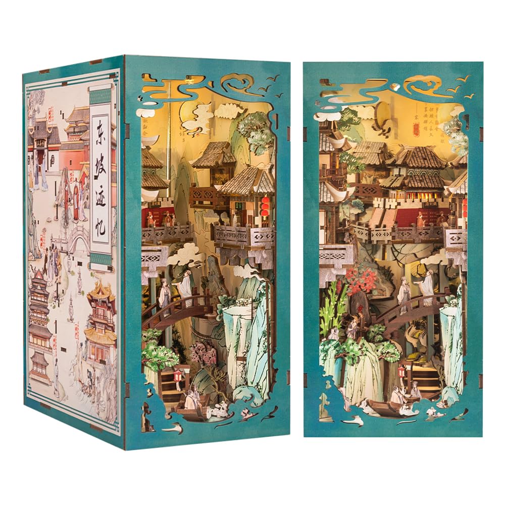 CUTEBEE Book Nook Kit mit Staubschutzhülle–DIY Puppenhäuser Miniatur Haus Kit mit LED-Licht,Booknook