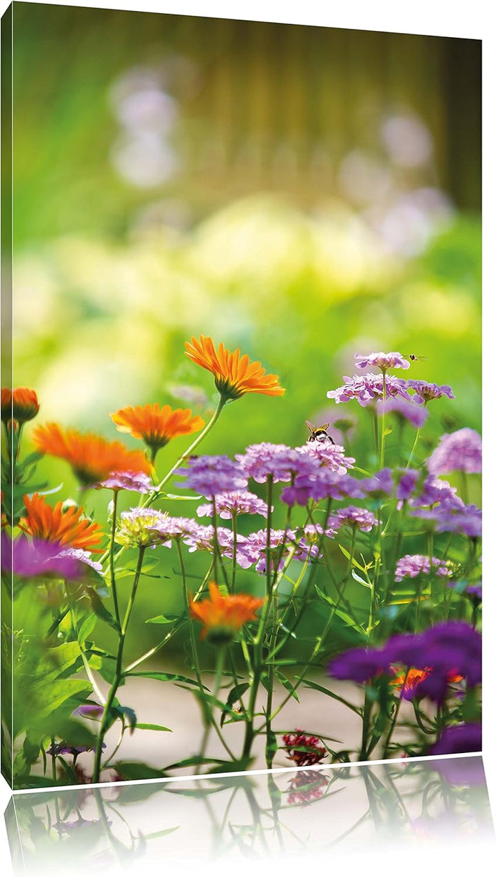 Pixxprint Blumenwiese, Format: 100x70 auf Leinwand, XXL riesige Bilder fertig gerahmt mit Keilrahmen