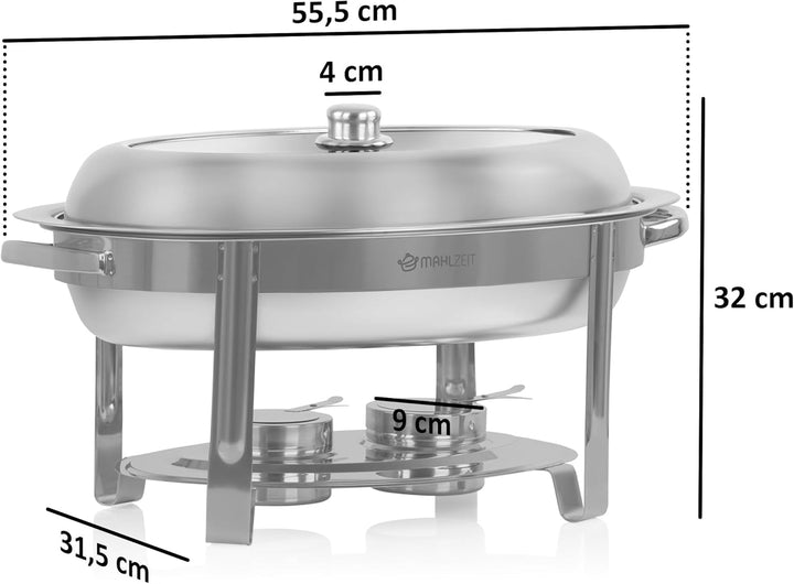 Mahlzeit Edelstahl Chafing Dish oval 5 Liter | Speisenwärmer rund, Wärmebehälter, Warmhaltebehälter