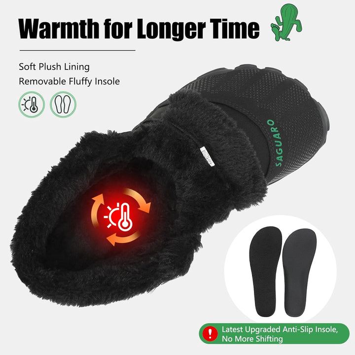 SAGUARO Barfussschuhe Gefüttert Herren Winterschuhe Damen Warm Winterstiefel, Schwarz