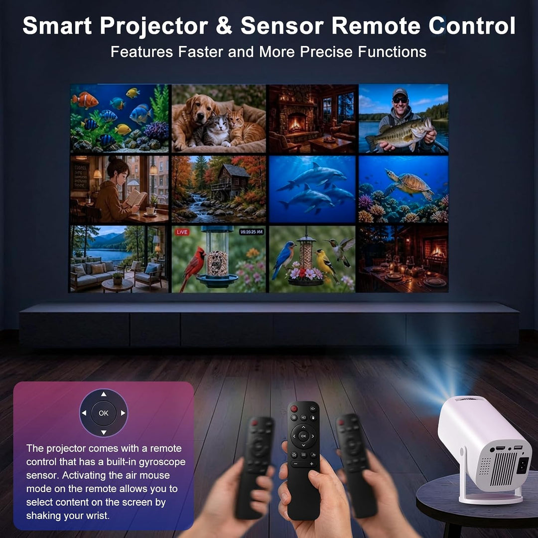 Mini Beamer Unterstützt 4K 1080P, Tragbarer Projektor mit WiFi 6 BT 5.4, Automatische Trapezkorrektu