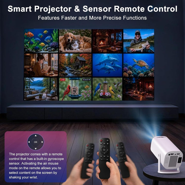 Mini Beamer Unterstützt 4K 1080P, Tragbarer Projektor mit WiFi 6 BT 5.4, Automatische Trapezkorrektu